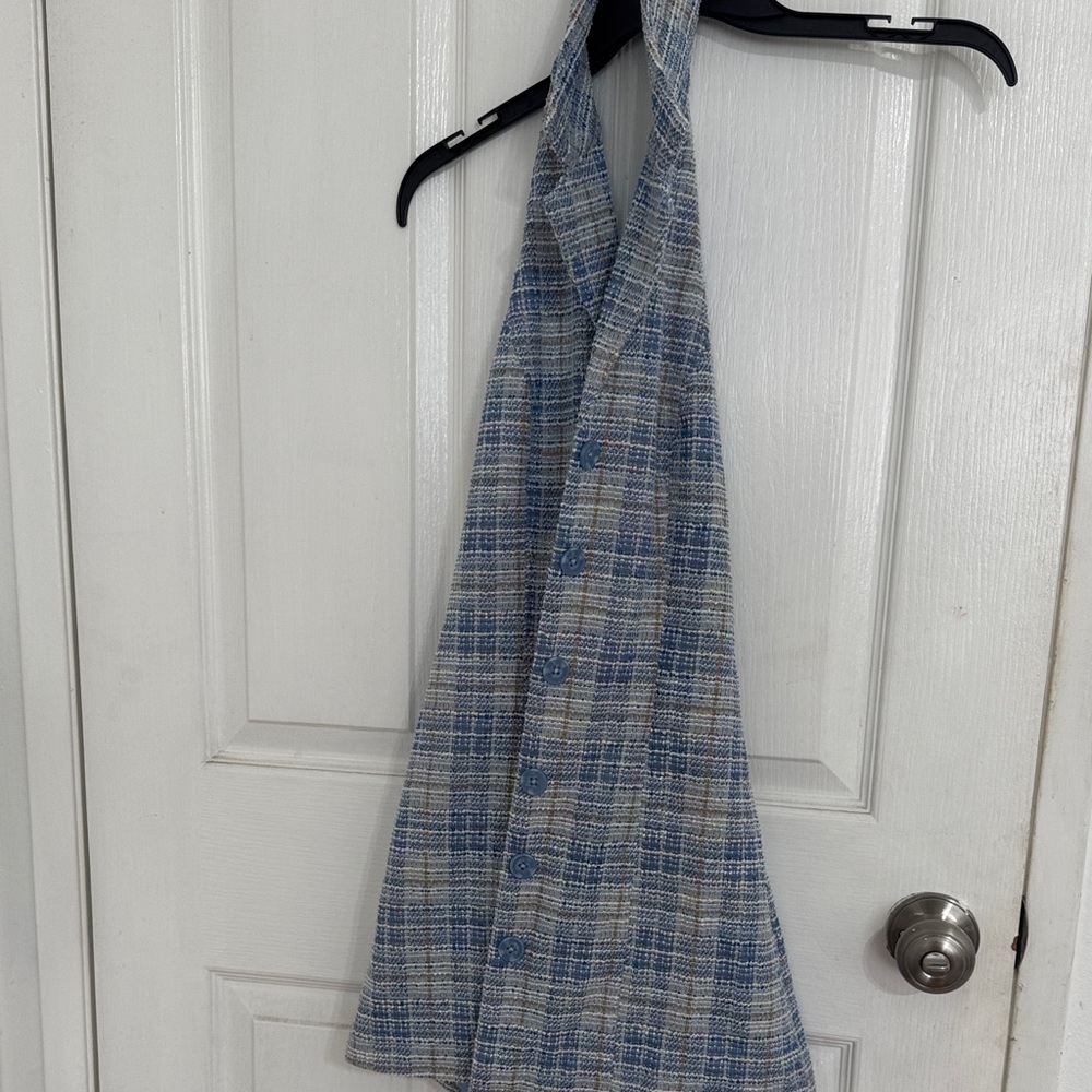 Fashion Nova Blue and White Plaid Halter Top